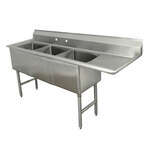 Advance Tabco FC-3-1515-15R-X 62.5" W Three Compartment Stainless Steel Sink With Left-hand Drainboard