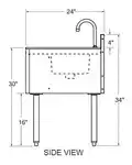 Glastender C-SWB-12 Underbar Sink Unit, 1 Compartment, 12"W x 24"D