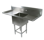 John Boos 1PB18244-2D24 Commercial Sink, (1) One Compartment, 16 Gauge Stainless Steel Construction with Stainless Steel Legs and with 2 Drainboards - 69.25" W