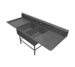 John Boos 2PB2028-2D20 Commercial Sink, (2) Two Compartment, 16 Gauge Stainless Steel Construction with Stainless Steel Legs and with 2 Drainboards - 83.25" W