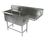 John Boos 2PB3024-1D30R Commercial Sink, (2) Two Compartment, 16 Gauge Stainless Steel Construction with Stainless Steel Legs and With Right-hand Drainboard - 94.19" W