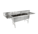 John Boos 3B18244-2D18-X Commercial Sink, (3) Three Compartment, 16 Gauge Stainless Steel Construction with Stainless Steel Legs and with 2 Drainboards - 93.25" W