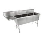 John Boos 3B244-1D24L Commercial Sink, (3) Three Compartment, 16 Gauge Stainless Steel Construction with Stainless Steel Legs and With Left-hand Drainboard - 100" W