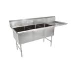 John Boos 3B244-1D24R Commercial Sink, (3) Three Compartment, 16 Gauge Stainless Steel Construction with Stainless Steel Legs and With Right-hand Drainboard - 100" W