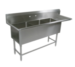 John Boos 3PB1620-1D18R Commercial Sink, (3) Three Compartment, 16 Gauge Stainless Steel Construction with Stainless Steel Legs and With Right-hand Drainboard - 70.18" W