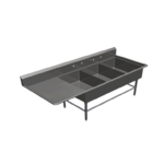 John Boos 3PB2028-1D24L Commercial Sink, (3) Three Compartment, 16 Gauge Stainless Steel Construction with Stainless Steel Legs and With Left-hand Drainboard - 88.19" W