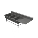 John Boos 43PB2028-1D24R Commercial Sink, (3) Three Compartment, 14 Gauge Stainless Steel Construction with Stainless Steel Legs and With Right-hand Drainboard - 88.19" W