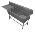 John Boos 43PBPS32244-1D24L Commercial Sink, (3) Three Compartment, 14 Gauge Stainless Steel Construction with Stainless Steel Legs and With Left-hand Drainboard - 84.19" W