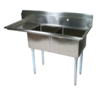 John Boos E2S8-1620-12L18 Commercial Sink, (2) Two Compartment, 18 Gauge Stainless Steel Construction with Galvanized Steel Legs and With Left-hand Drainboard - 52.5" W