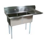 John Boos E2S8-24-14R24-X Commercial Sink, (2) Two Compartment, 18 Gauge Stainless Steel Construction with Galvanized Steel Legs and With Right-hand Drainboard - 74.5" W