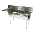 John Boos E3S8-1620-12L18-X Commercial Sink, (3) Three Compartment, 18 Gauge Stainless Steel Construction with Galvanized Steel Legs and With Left-hand Drainboard - 68.5" W