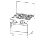 Southbend P36D-XX Range, 36" Restaurant, Gas